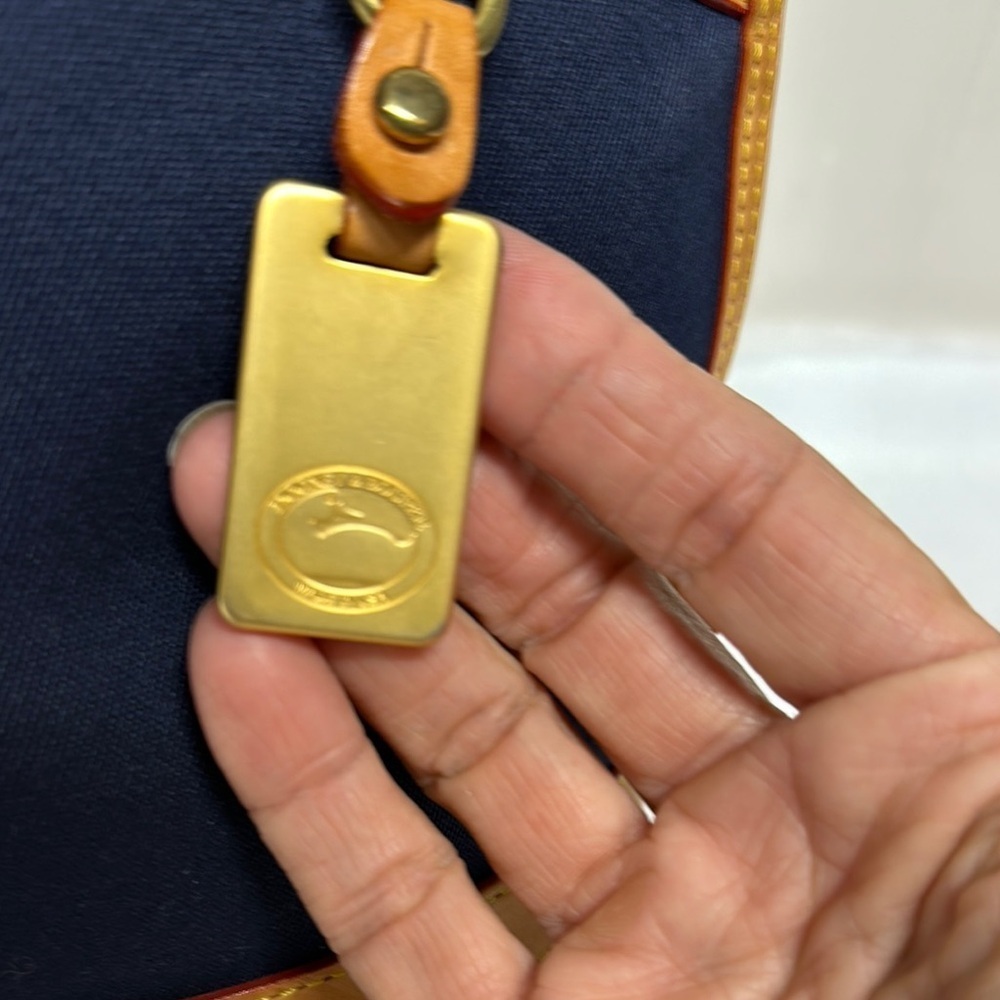Vintage Dooney & Bourke Tan and Blue Satchel / Crossbody Dome bag - Picture 3 of 16